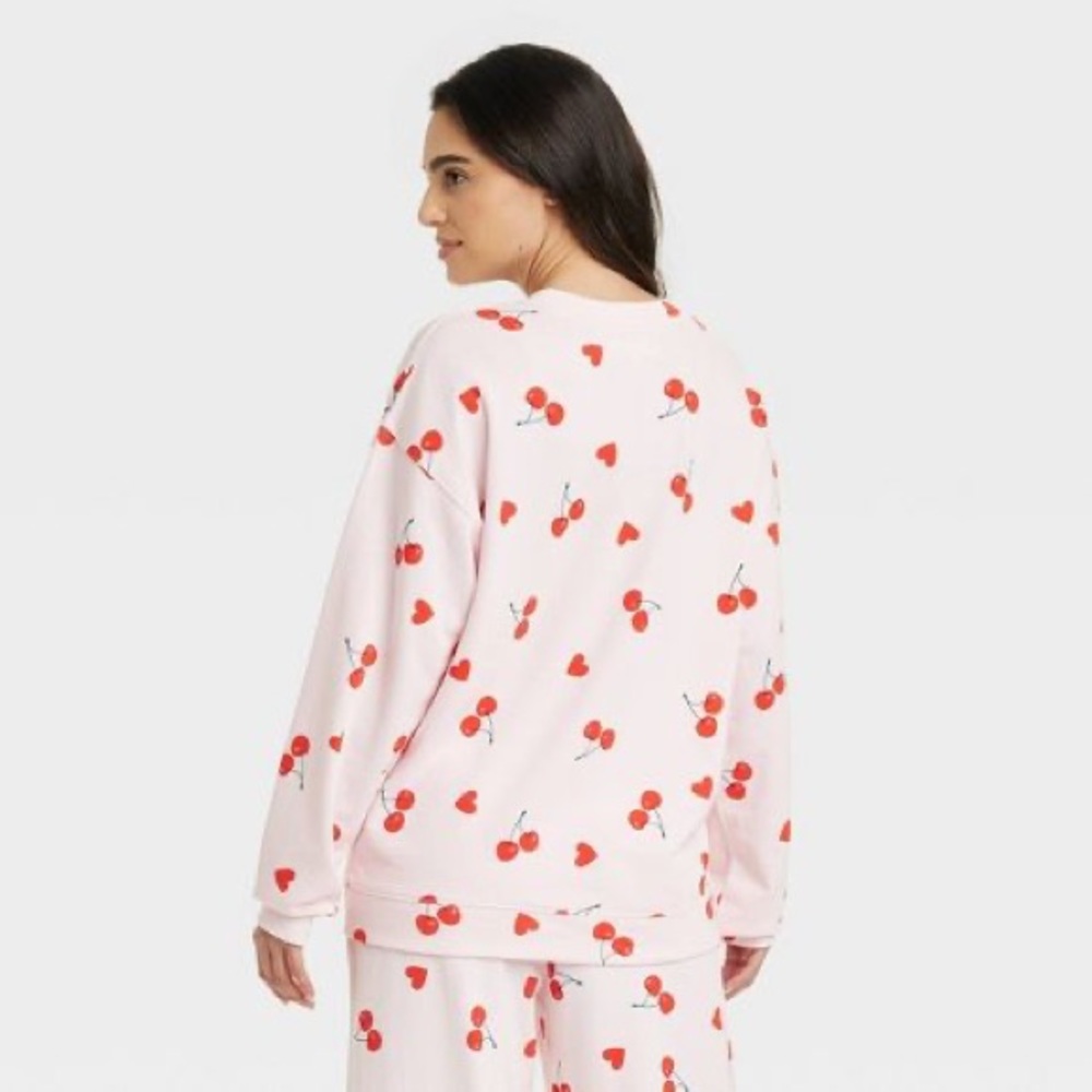 Target Cherry Hearts Sweatshirt Sweatpants 2-Piece Set Pink Valentine’s Day NWT - Picture 7 of 11